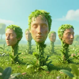 human heads growing from plants, 4k, artstation