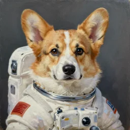 corgi astronaut, oil on canvas, intricate, portrait, 8 k highly professionally detailed, hdr, cgsociety