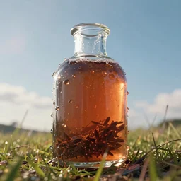ultra - realistic soggy mystical potion close up, 8 k, no blur, octane render, simple clear background, cinematic view, epic sky, detailed, concept art, low angle, high detail, warm lighting, volumetric, godrays, vivid, beautiful, trending on artstation, by jordan grimmer, huge scene, grass, art greg rutkowski