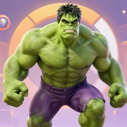 The Hulk as a character in the game Overwatch, with a background based on the game Overwatch, detailed face, action shot