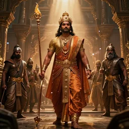 a beautiful cinematic dramatic epic scene from the war of mahabharata, by marvel studios, by universal studios, octane render, rtx reflections, unreal engine 1 5, rtx on, trending on artstation, masterpiece, featured on pixiv, cinematic composition, beautiful volumetric lighting, intricate, hyper details, no frames