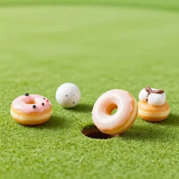 4 5 mm cookbook photgraphy of a donut hitting a hole in one at a golf course, photography by tyler mitchell johfra bosschart