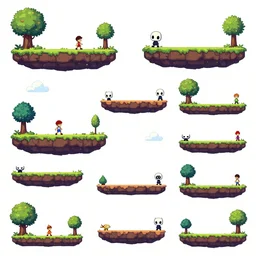 a kitbash set of scenario and environment items. Horizontal plataforms,  in a  action platform spritesheet game assets. Style of   Ori and the blind forest, SOTN, wonder boy, side scroller game, dead cells, hollow knight.   separated modular  plataforms, kit bashing, 4K, Retrofuturism, Studio Ghibli, Simon Stålenhag