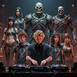 dj at rave, art by tristan eaton, stanley artgermm, tom bagshaw, greg rutkowski, carne griffiths, ayami kojima, beksinski, giger, trending on deviantart, photorealistic, vray, hdr, hyper detailed, dramatic lighting, octane render, weta digital, 3 d sculpture