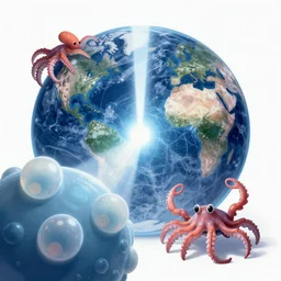 opening of the universe's 1 0 th dimension unlocking gravity and momentum, evil looking slimy octopus crab near earth, translucent eggs, bright colors, sargent, leyendecker, greg hildebrandt, stephen bliss, intricate fantasy, greg rutkowski, loish, rhads, ferdinand knab, makoto shinkai, ilya kuvshinov, rossdraw
