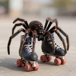 a spider wearing rollerskates