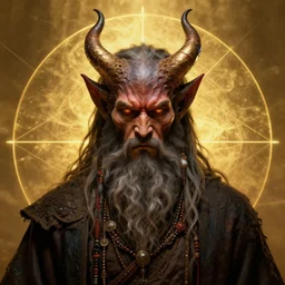 beard shaman facing the inner demon, portrait 4 / 3, hyper symmetrical, golden ratio, digital art, fantasy art, octane render, unreal engine, high detail, very realistic, by greg rutkowski, by james gurney
