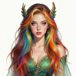 the portrait of chaotic good female rainbow colorful druid botanist as absurdly beautiful, gorgeous, elegant, young gravure idol, an ultrafine hyperdetailed illustration by irakli nadar, james jean, intricate linework, sharp focus, bright colors, octopath traveler, final fantasy, unreal engine 5 highly rendered, global illumination, radiant light, detailed and intricate environment