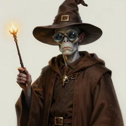 an anthropomorphic beautiful male zombie portrait holding magic wand wearing brown hoodie robe, binoculars glasses, wizard hat, fine art, award winning, brown colour scheme, intricate, elegant, sharp focus, octane render, hyperrealistic, wizard hat cinematic lighting, highly detailed, digital painting, 8 k concept art, art by jamie hewlett and z. w. gu, masterpiece, trending on artstation, 8 k