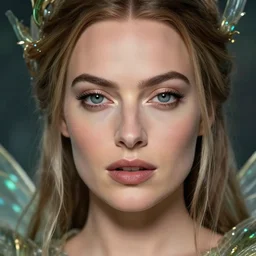 margot robbie as a fairy, hyper realistic face, beautiful eyes, fantasy art, in the style of greg rutkowski, intricate, hyper detailed, smooth