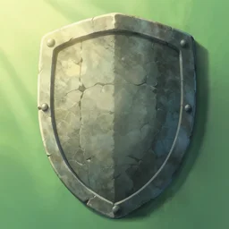 massive stone shield, in a gentle green dawn light, studio ghibli, clean cel shaded vector art, cinematic lighting, volumetric lighting, smooth, sharp focus, highly detailed, render in unreal engine 5, artstation, deviantart, behance, trending, epic composition, octane, light rays, award - winning
