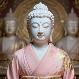dreamlike luxury stunning buddha portrait, pale pink and gold kimono, art by artgerm, wlop, loish, ilya kuvshinov, 8 k realistic, hyperdetailed, beautiful lighting, detailed background, depth of field, symmetrical face, frostbite 3 engine, cryengine,