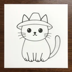kid drawing of a cat with a hat