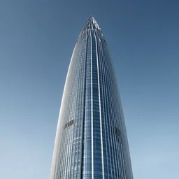 skyscraper with pointy top, photorealistic, slick, smooth, modern, futuristic, glassy, reflective streamlined