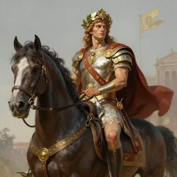 an ancient handsome hero, laurels of glory, returns to home triunphantly mounted in a horse. full of pride. victorirous. prideful.. intricate, elegant, highly detailed, digital painting, artstation, concept art, sharp focus, illustration, by justin gerard and artgerm, 8 k