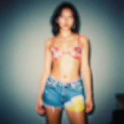 experimental random fashion female body, colorful, very faded, grainy, very blurry, expired film, asymmetrical