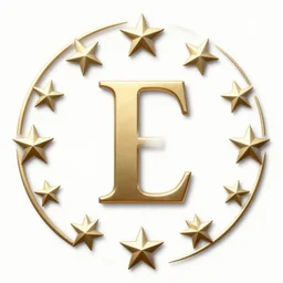 litre e, and in a circle from it 1 2 five - pointed stars, emblem, metallic color
