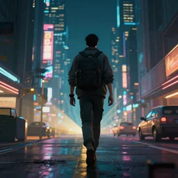 a person walking in cyberpunk city night, ultrafine highly detailed hyper illustration, sharp focus, unreal engine highly rendered, global illumination, radiant light