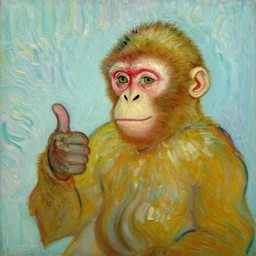 oil painting of monkey giving thumbs up + painted by vincent van gogh