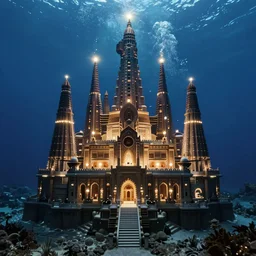 underwater palace with a lot of lights