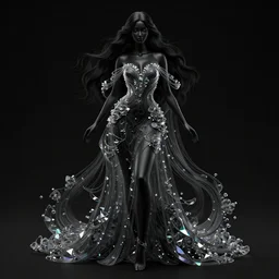 fullbody artwork of a goddess of dreams, wearing a long flowery dress, intricate, prism, flowey, wispy, wide hips, attractive character, black lipstick, intangible, dreamy, Character concept by yoshitaka amano, WLOP, baroque, alphonse mucha, Akihiko Yoshida, Hyung-tae Kim, alexander mcqueen, trending on Artstation
