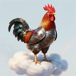 rooster in steel armor on a cloud, digital art, digital painting, artstation, devian art, 4 k, hd