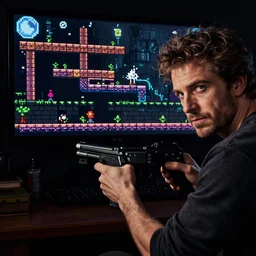 javier bardem gameplay still frame, pixel art, platformer, metroidvania, retro, splash screen, level design, high contrast, background, deep focus, highly detailed, dramatic lighting, digital painting, artstation, concept art, matte, greg rutkowski, moebius, illustration.