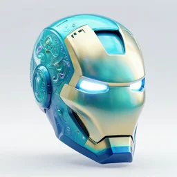 futuristic fluid aquamarine iron man helmet, intricate, glowing, eyecandy, colorful, 3 d, octane render, photorealistic, modern,