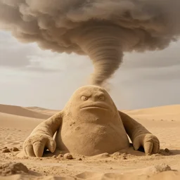 a sand monster in the desert with a tornado
