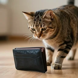 stock footage, cat stealing a wallet