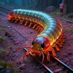 photorealistic giant centipede is a train in the style of michael whelan and gustave dore. hyperdetailed photorealism, 1 0 8 megapixels, amazing depth, glowing rich colors, powerful imagery, psychedelic overtones, 3 d finalrender, 3 d shading, cinematic lighting, artstation concept art