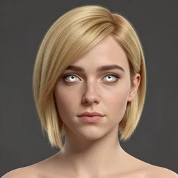 Maisie Williams, straight hairstyle, white eyes, blonde hair, realistic render, short hair, unreal engine render, Icaro Carvalho