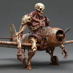 technobiological rusty fighter aircraft consisting of bones and guts and meat and skin and veins and kidneys and entrails. biopunk, bodyhorror, very rust, high detail, photorealism, full length view, concept art, octane render, cgsociety by hermann nitsch