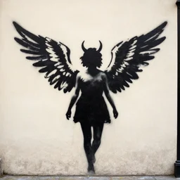 angel wings devil horns street art by banksy
