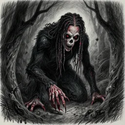 a monster lurks in the shadows, wiz khalifa!!, colored pencil drawing, surreal, macabre, grotesque, creepypasta, horror, terror, gothic, lovecraftian, digital art trending on artstation