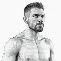 3 d wireframe model of ben askren, close - up, bust