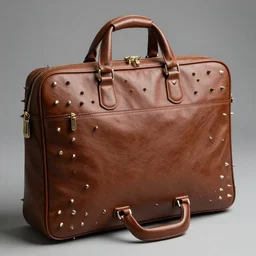 a brown briefcase with spikes coming out of it