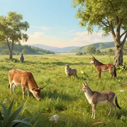 a beautiful detailed surreal animals in a serene landscape, by ellen jewett, jean delville, edmund dulac, jean giraud, landscape photography composition, vivid colors, octane render, redshift render
