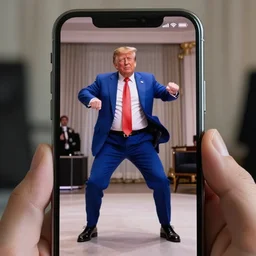 highly detailed still of donald trump doing a tiktok dance, mobile phone screenshot