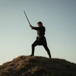 warrior holding a sword top the hill