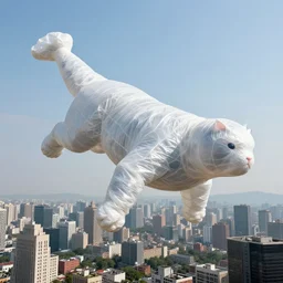 huge goliath made of plastic hovering over a city