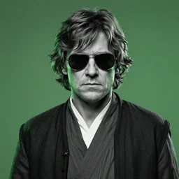 portrait of luke skywalker in shades of grey but with green by jeremy mann