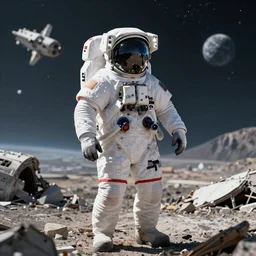 beautiful portrait of an astronaut alone on a distant planet with spaceship destroyed, octane render, trending on artstation, hyperrealistic, character photography
