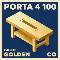porta 4 0 0 golden isometric projection graphic design poster of a saw table inspired by catholic propaganda posters
