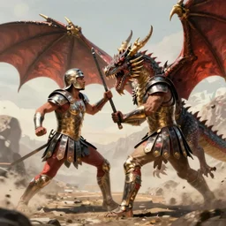 gladiator fighting dragon, devianart, by LiamRSharps, 4k
