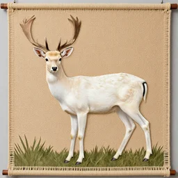 woven tapestry depicting the life of a pale deer