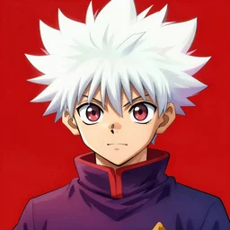 a portrait of killua from hunter x hunter, soviet art, anime, revolution, red, digital art