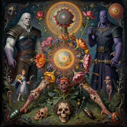 the platonic ideal of flowers, rotting, insects and praying of cletus kasady carnage thanos dementor doctor manhattan chtulu mandelbulb mandala spirited away bioshock davinci the witcher, d & d, fantasy, ego death, decay, dmt, psilocybin, art by artgerm and anders zorn and giuseppe arcimboldo