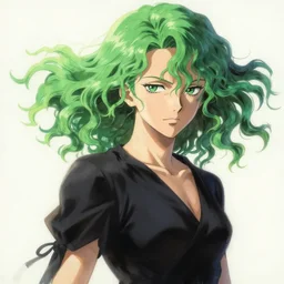 beautiful painting of tatsumaki from one punch man, green wavy hair, black dress, fine details, digital painting, sharp focus, light and shadow effects, by cushart krenz, by makoto shinkai