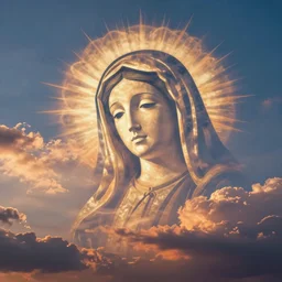 beatuiful sunset clouds made from ghostly bold outline virgin mary face